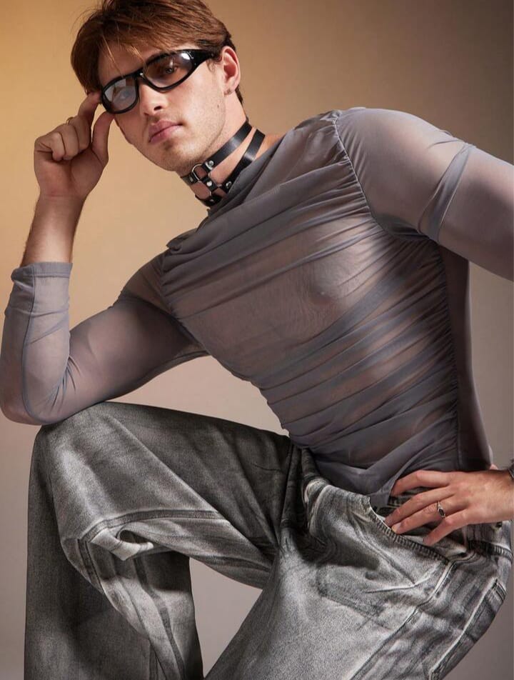 Men's Sheer Mesh Crew Neck Sleeve Tees